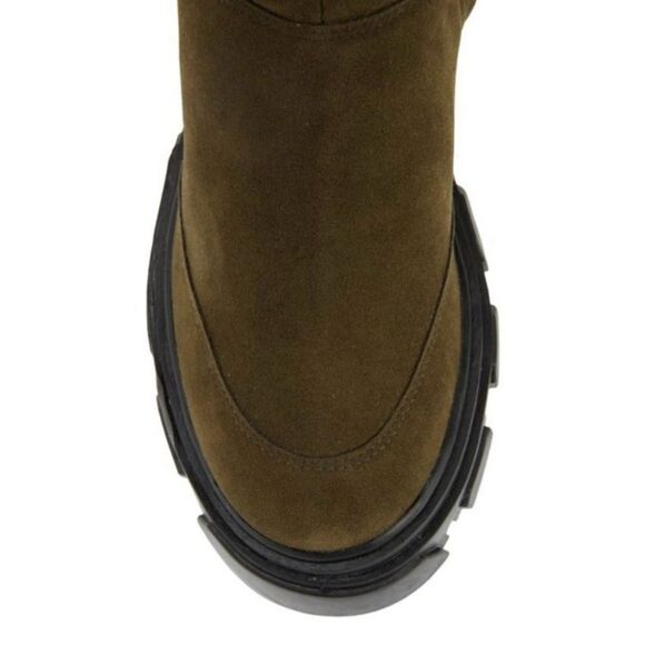 NEW FARM Rio Army Long Suede Boots Vegan Lug Embroidered Olive Green Size 8.5 - Picture 7 of 14